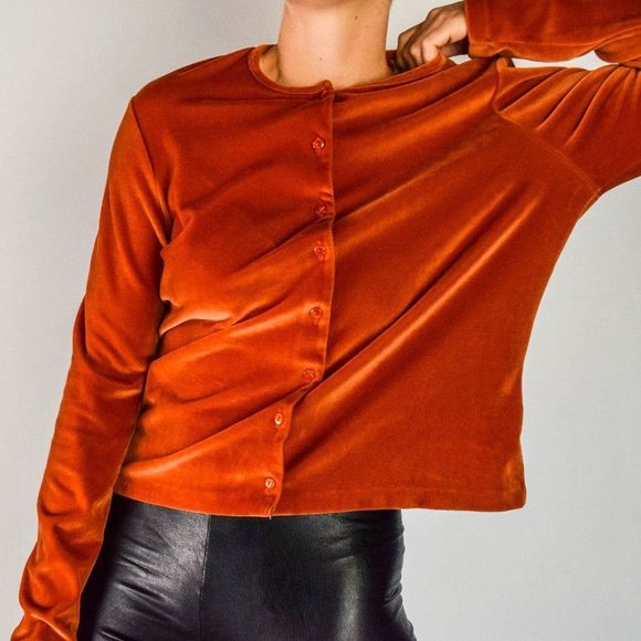 The Limited Sweaters - Y2K The Limited orange velour / velvet cardigan sweater